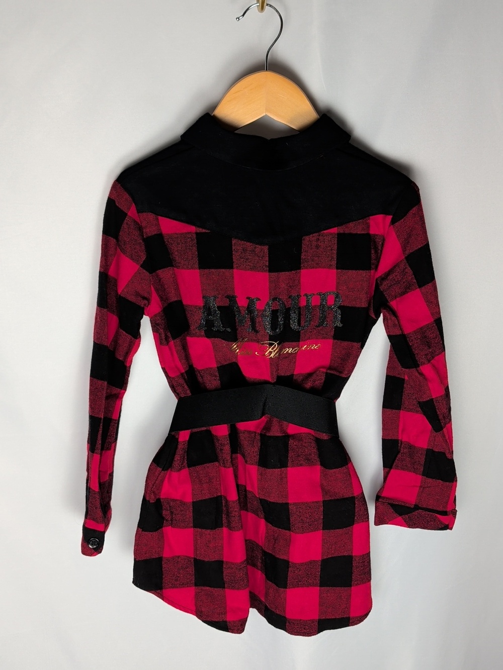 Miss Blumarine Girls Red Buffalo Plaid Amour Tunic Shirt Top Size 6 EU - Picture 2 of 12